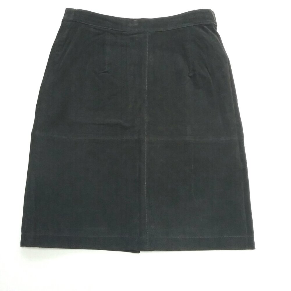 General Clothing Company LTD Black Leather Suede Midi Skirt